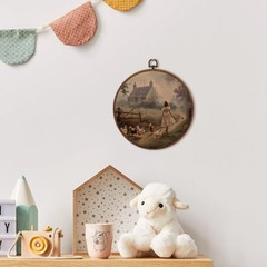 Elegant 10×10 Round Framed Wall Art – Cottagecore Chicken for Home & Gift