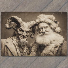Art Print Krampus Santa Portrait Creepy Christmas Duo Dark Holiday Gothic Style