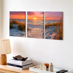 3 Pieces Sunset Beach Pathway Coastal Large Wall Art Set for Living Set Of 3