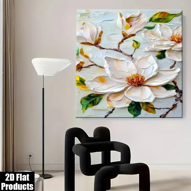 16×24 inch Framed Magnolia Wall Art – Textured Floral Print, Modern Decor