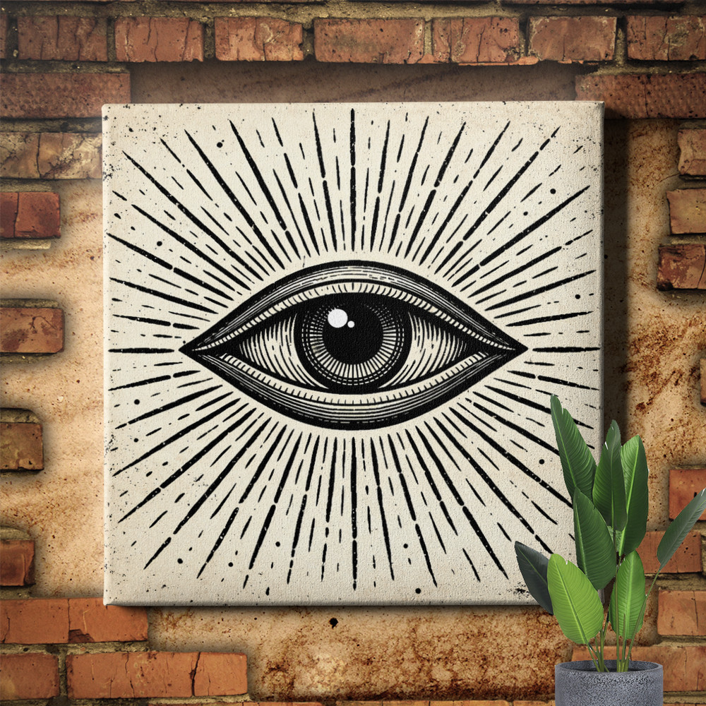 Vintage All Seeing Eye Illustration Wall Art Print Radial Sunburst Lines
