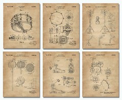 Set of 6 Drum Patent Prints 8×10 Music Wall Art Decor Percussionist Drummer Gift