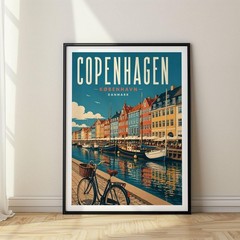 Copenhagen Travel Poster Print Vintage Denmark Wall Art Retro Scandinavian