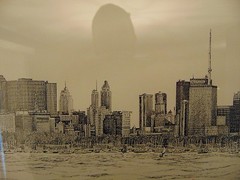 Chicago Panoramic Skyline 1982 Cityscape Black Ink Print Harrison Vintage Rare