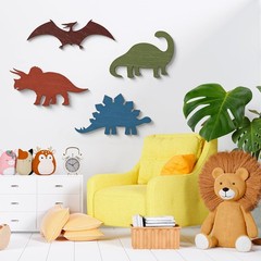 4 Pcs Dinosaur Wall Decors Wooden, Boys Dinosaurs Playroom Wall Decor, Farmho…