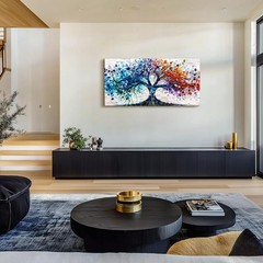 Colorful Tree Painting Prints Tree of Life Wall Art Picture,24x48inch DIY Framed