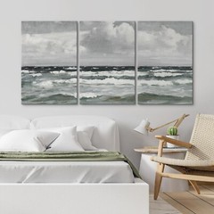 Wall26 Canvas Wall Art Set of 3 – Coastal Ocean Wave Watercolor Seascape Prints