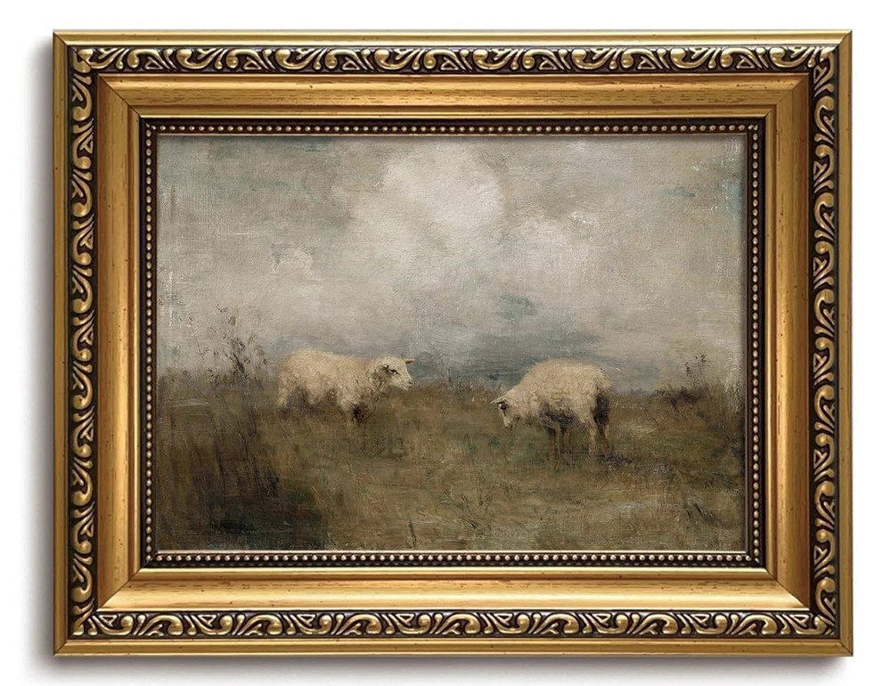Gold Framed Wall Art Vintage Wall Decor Sheep Canvas Art Farmhouse Pictures L…