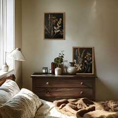 Dark Botanical Canvas Wall Art Vintage Moody Floral Prints with Wood Frame Da…