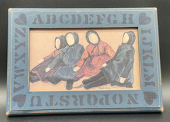 Primitive Folk Art Coble Painting Alphabet Frame Signed 1985 Folk Americana