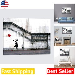 Banksy Graffiti Girl Red Balloon Grey Large Canvas Art Print – 32″x24″ Framed