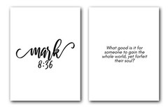 Mark 8:36, Bible Verse Quote, Set of 2 Poster Prints, Home Wall Art Décor