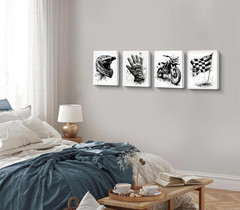 Framed Motocross Wall Art, 4 Set 8X10 Inch Black and White Motorsport Dirt Bike