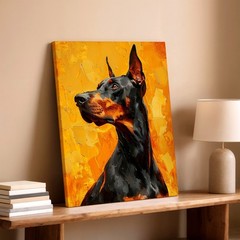 Wall Art Black Tan Doberman Portrait Oil Painting Style Dog Canvas Print Decor