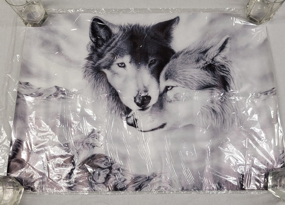 Black & White Wolf Canvas Print 27 x 19.5 Inch Print Unframed Wolf Pair Mates