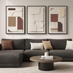 Framed Large 3D Textured Wall Art for Living Room, Brown and Tan Geometric Textu