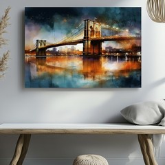 Abstract Brooklyn Bridge cityscape canvas wall art modern urban night print