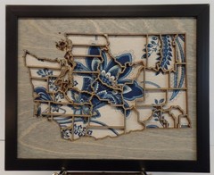 Washington State Map Wood Laser Cut Wall Art Decor Picture Plastic Frame USA