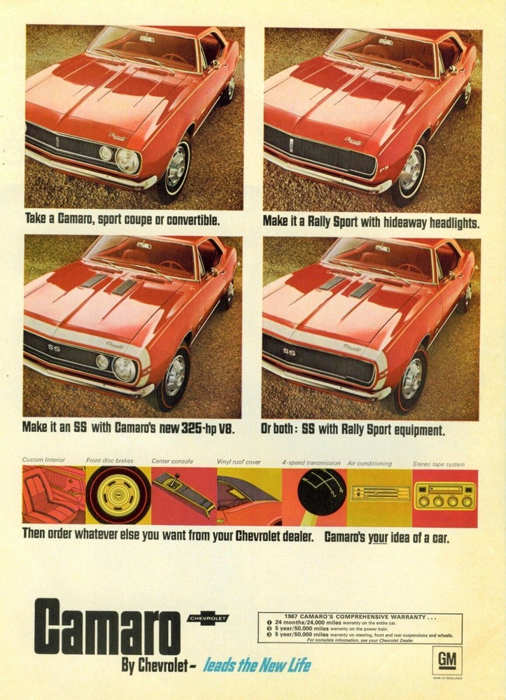 1967 CAMARO – Poster 20×30 AD ONE OF A KIND!