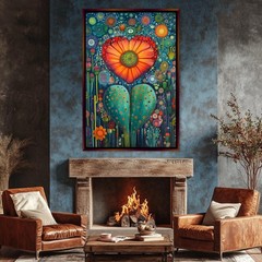 Mexican Cactus Canvas Huichol Art Flower Heart Gallery Wrap Wall Art