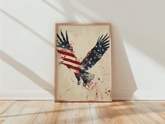 American Bald Eagle Vintage Distressed Print, Patriotic Red White Blue Wall Art