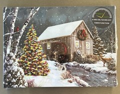 LED Winter Christmas Scene Village Mill Barn Deer Cardinal Canvas Tabletop Wall