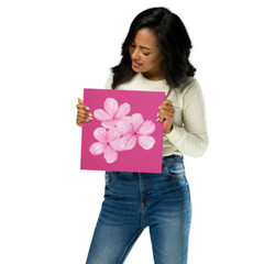 Watercolor Pink Flowers Poster 10 x 10 Inch Matte 3 Flower Bunch