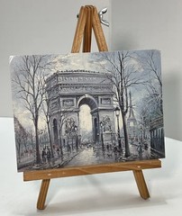 Mini Paris Arc De Triomphe Art Print On Easel Tabletop Decor Display