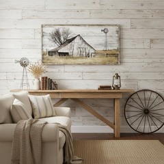 Farmhouse Framed Wall Art Picture: Rustic Barn Farm Wood 48″L x 24″W, 03