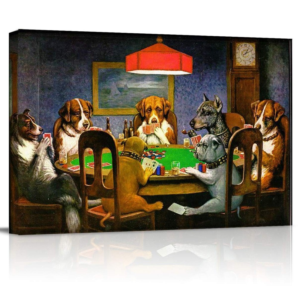Canvas Print Wall Art – Pokers Dogs Dogs Playing Cards – Wall Decor Modern Ar…