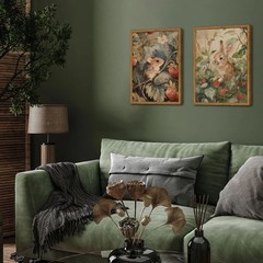 Framed Vintage Cottagecore Wall Art Set of 3, Cute Rabbit Frog Mouse Pictures Wa
