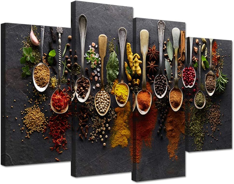 Kitchen Pictures Wall Decor 4 Pieces Couful Spice Spoon Vintage Canvas Wall Art