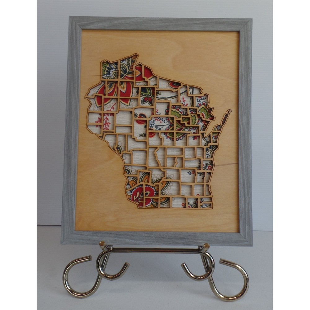 Wisconsin State Map Wood Laser Cut Wall Art Decor Picture Plastic Frame USA