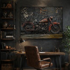 Vintage Rusty Motorcycle Canvas Wall Art – Retro Biker Chopper Man Cave