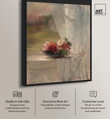 Flowers on a Window Ledge 1861 Canvas Floral Classic Art, Black Frame, 24 x 30