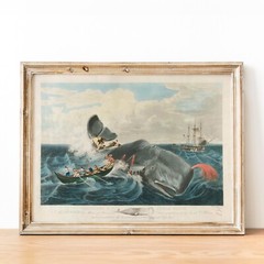 Capturing a Sperm Whale by John William Hill 1835 Ocean Wall Art Poster Print