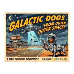 Retro Movie Poster, Classic 1950s Cinema Print, Galactic Dogs, 8″ x 10.5″