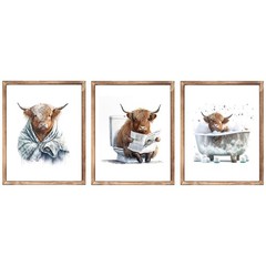 Funny Highland Cow Bathtub Canvas Art, Rustic Farmhouse Wall Print Unframed