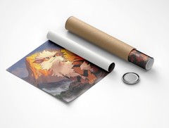 Arcanine Pokemon Canvas Wall Art Fire Type Mountain Print Anime Fan Room Decor