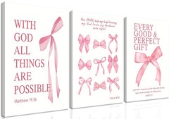 Pink Bow Canvas Wall Art Set of 3, Pink Coquette Dorm Room Wall Decor Paintin…