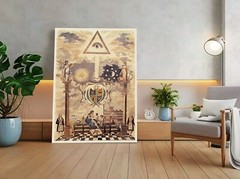 Masonic Temple Pillars and Crest, Freemasonry Print, Vintage Masonic Wall Art.