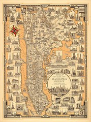 Early Pictorial Map Manhattan Bronx New York Wall Poster Print Vintage History
