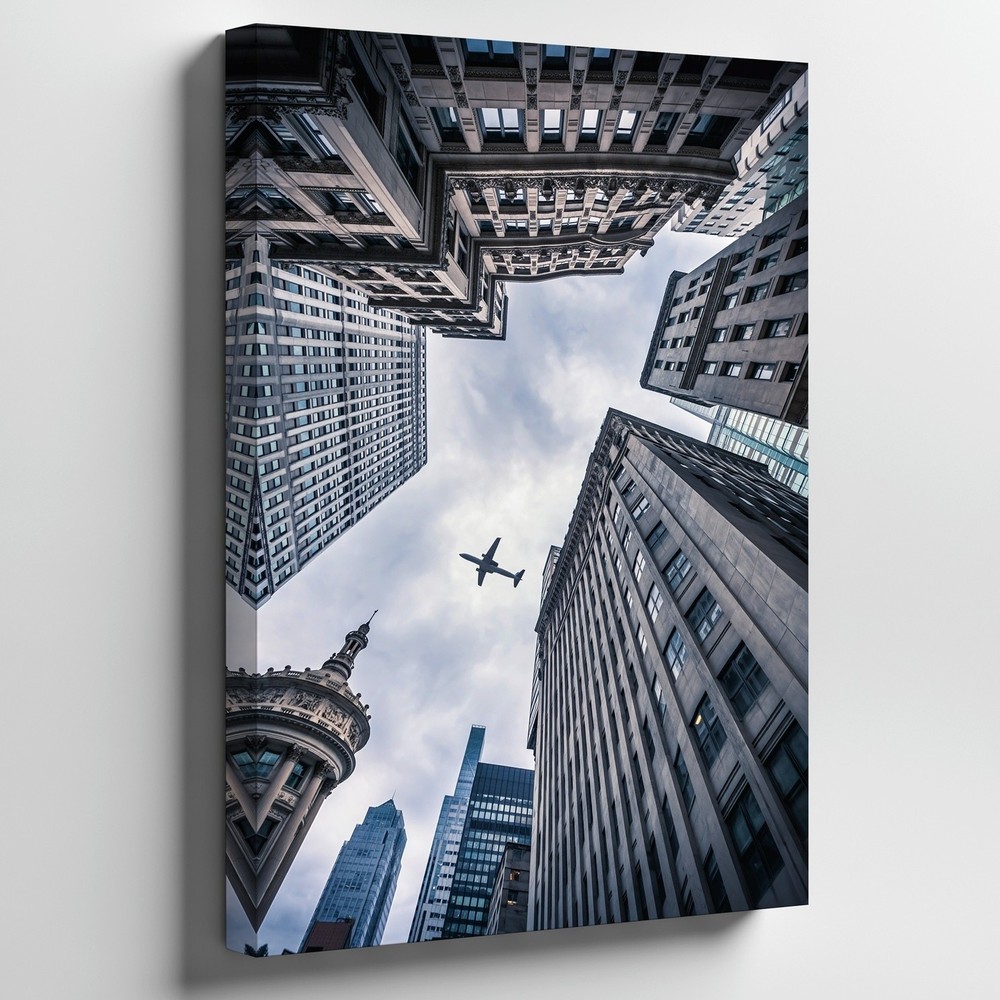 Dramatic Low-angle View Of Towering Skyscrapers Converging Towards A Wall Art