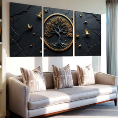 3 Pieces Golden Tree Birds Modern Gold Large Wall Art Set for Living Set Of 3