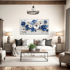 Blue and White Flower Canvas Painting Home Decor Wall Art Wall Mural Wall Poster