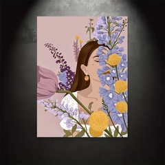 Framed Canvas Floral Covered Woman Purple Larkspur Boho Minimal Decor