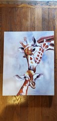 Set Of 2 Giraffe Pictures, 16×20 Canvas & 10.5×12 Framed Home Decor
