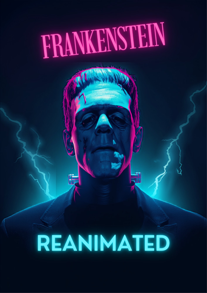 Frankenstein Reanimated Wall CollageNeon Style Poster