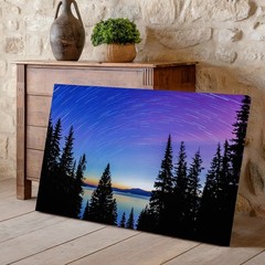 Breathtaking Night Sky Over A Tranquil Lake, Showcasing A Swirling Star Wall Art