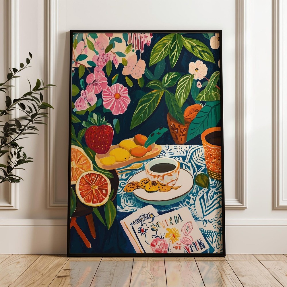 Abstract Breakfast Kitchen Art, Citrus Fruit Matisse Painting, Home Decor